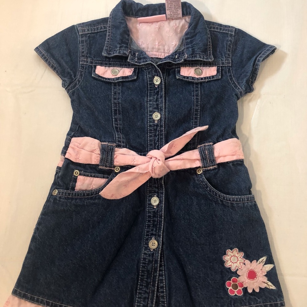 Sweet Heart Baby/Toddler Blue Jean Romper 24 M Pink Accents with Pockets